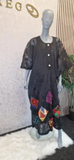 Ankara Patch Net Boubou Dress: Elegant Party Kaftan - Image 3
