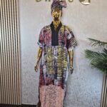 Adire Kaftan Dress with Chantilly laceUK 18