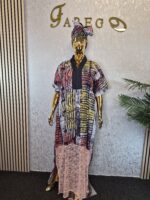 Adire Kaftan Dress with Chantilly laceUK 18