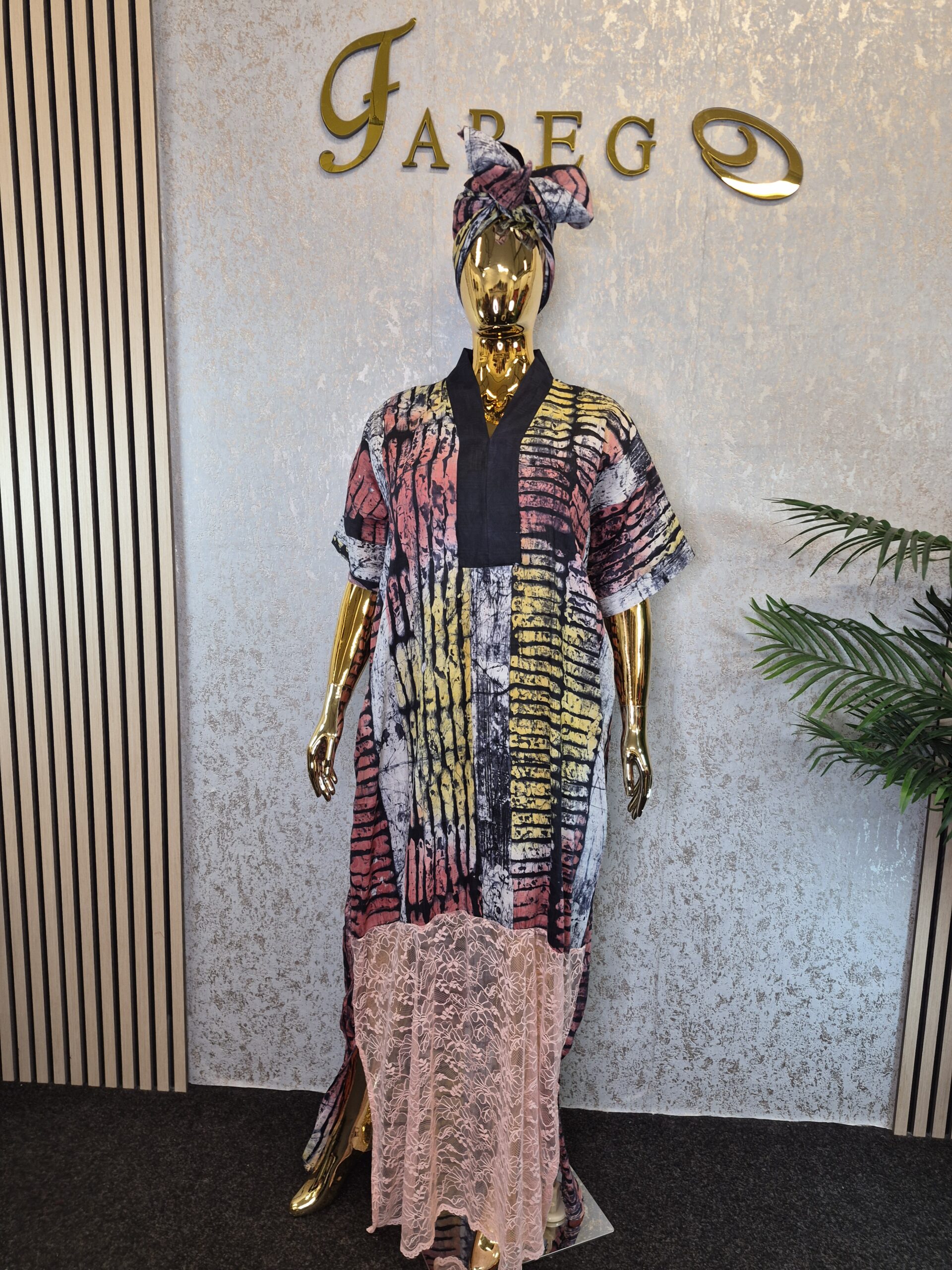 20260225_074840 Adire Kaftan Dress with Chantilly laceUK 18 - Image 1