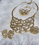 Gold Plated Party Jewellery Set: Necklace, Earrings, Bracelet & Ring - Image 9