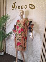 Ankara Knee Length Dress with Lace Sleeves - Image 3