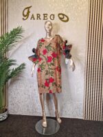 Ankara Knee Length Dress with Lace Sleeves - Image 6