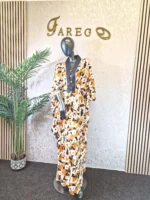 Silk Butterfly Print Boubou Dress, African Kaftan Gown UK 20 - Image 4