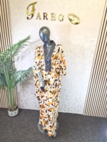 Silk Butterfly Print Boubou Dress, African Kaftan Gown UK 20 - Image 3