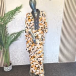 Silk Butterfly Print Boubou Dress, African Kaftan Gown UK 20