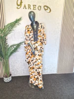 Silk Butterfly Print Boubou Dress, African Kaftan Gown UK 20