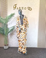 Silk Butterfly Print Boubou Dress, African Kaftan Gown UK 20 - Image 7