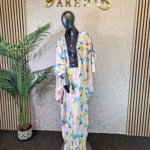 Floral Silk Boubou Dress: V Neck Kaftan Gown, UK 18