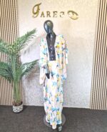 Floral Silk Boubou Dress: V Neck Kaftan Gown, UK 18 - Image 4