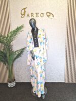 Floral Silk Boubou Dress: V Neck Kaftan Gown, UK 18 - Image 5