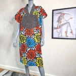 V-Neck African Print Boubou Dress: Short Kaftan UK 16