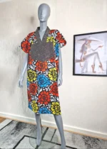 V-Neck African Print Boubou Dress: Short Kaftan UK 16