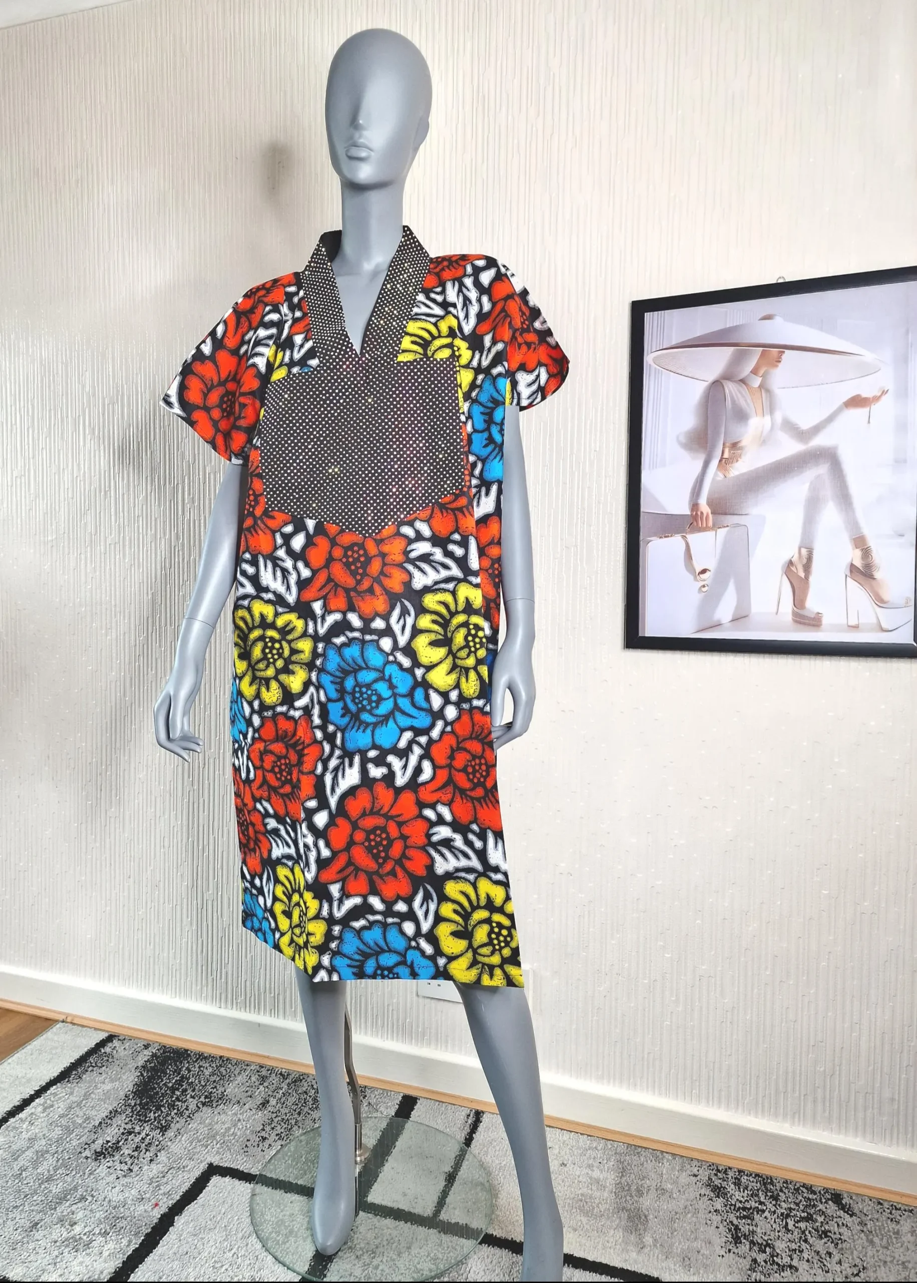 il_fullxfull.8449777864_p9vq V-Neck African Print Boubou Dress: Short Kaftan UK 16 - Image 1