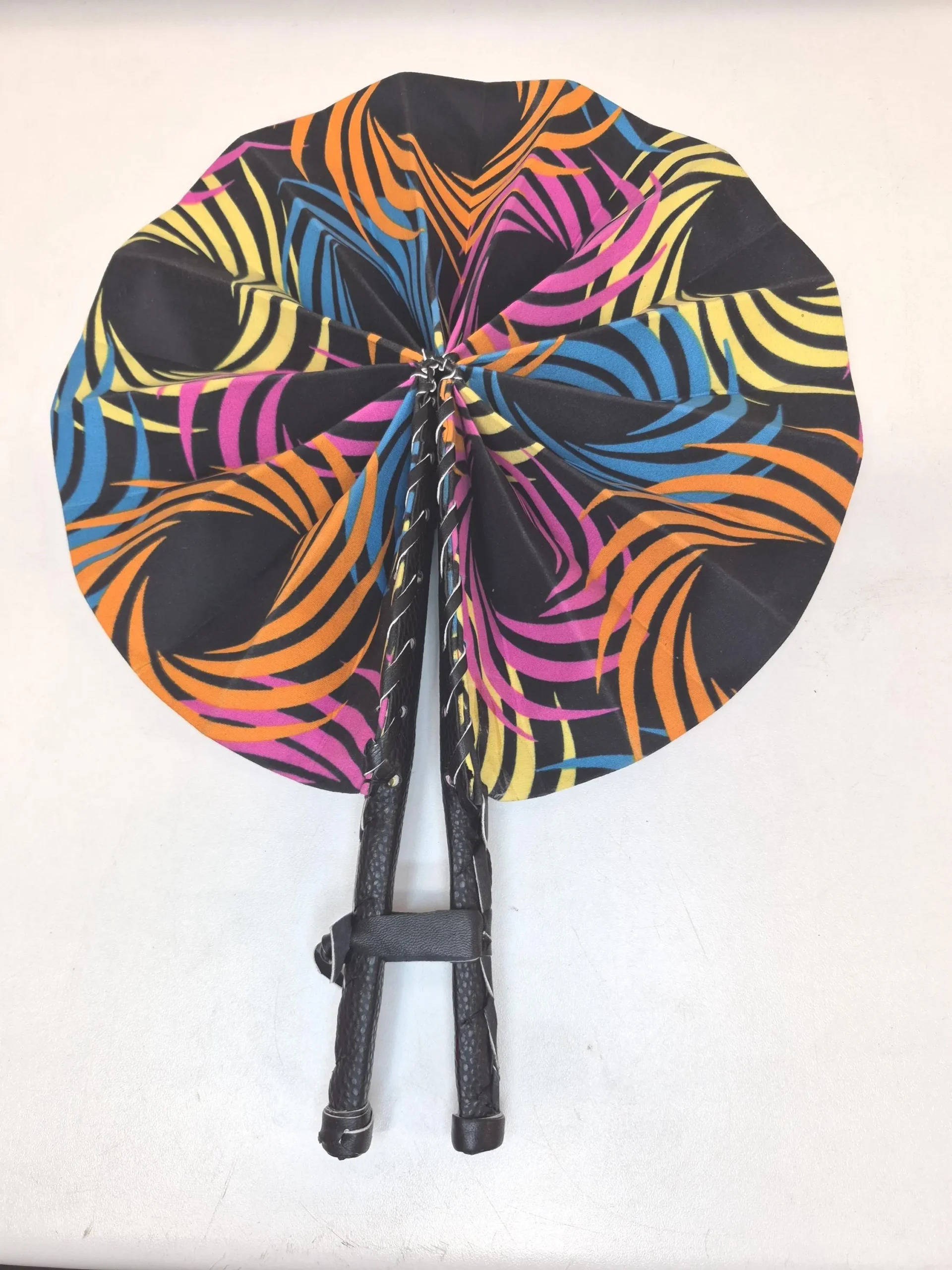 il_fullxfull.8449827754_9b7k Ankara Fabric Folding Fan: African Print Hand Fan with Leather Handle - Image 1