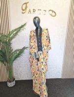 Butterfly Print Silk Boubou Dress: V-Neck Kaftan Gown UK 20 - Image 2