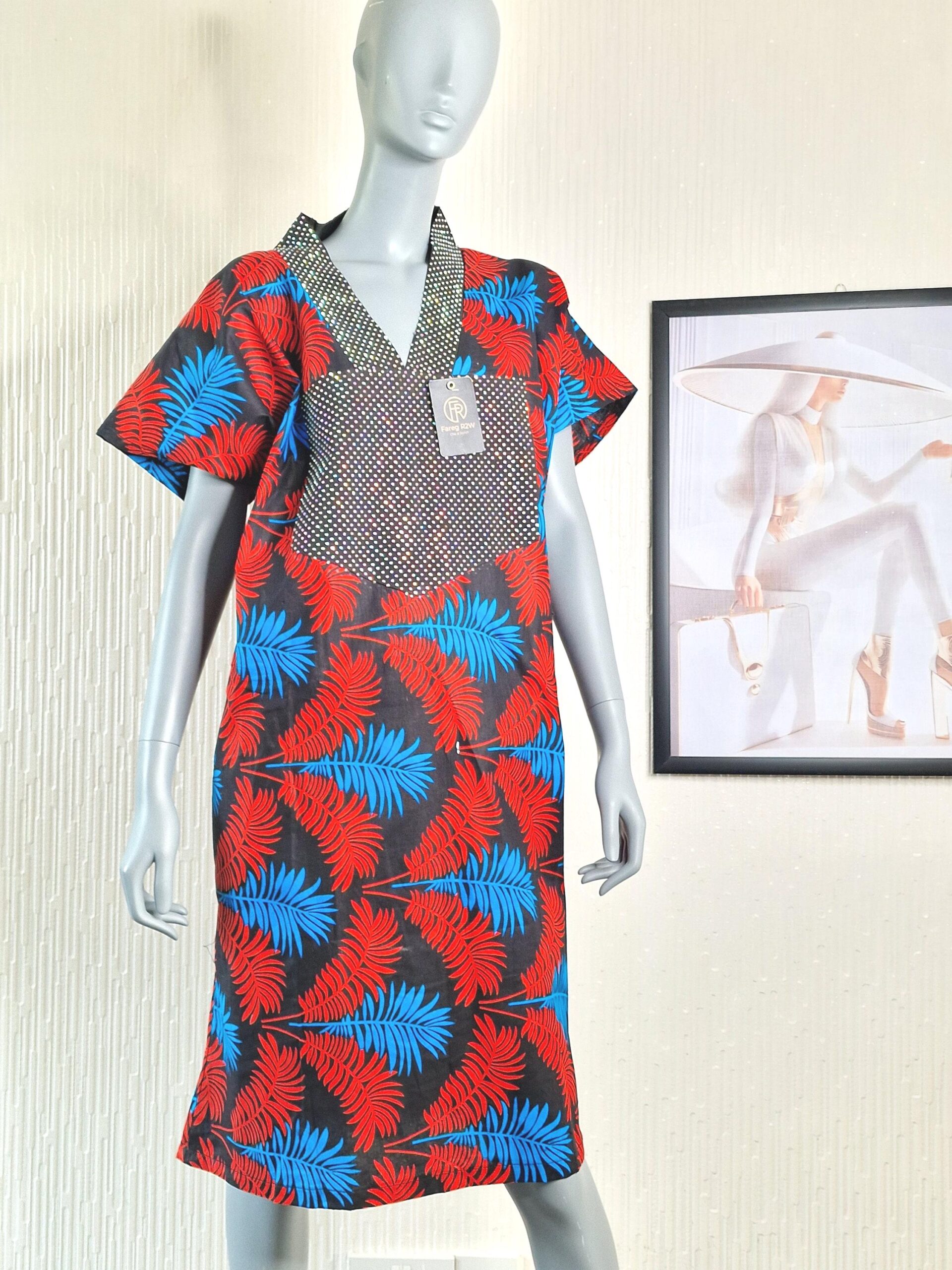 il_fullxfull.8497652313_8uxj V-Neck African Print Kaftan Dress, Stoned Boubou UK 18 - Image 1